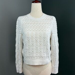 Boden Loose Knit Crew Neck Cropped Sweater Size XS White Preppy Classic Cotton